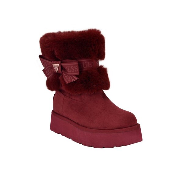 Guess Womens Denla Cold Weather Faux Fur Cozy Booties Dark Red Size 6M NIB - Picture 1 of 4